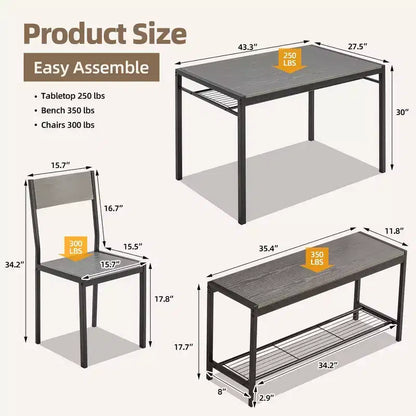 Ensemble table de salle à manger compact EROMMY avec une élégante table effet marbre ou bois et des chaises modernes - Gris