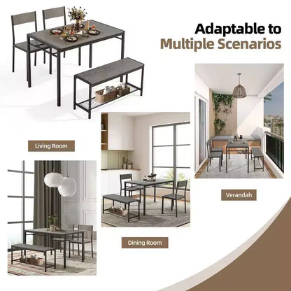 Ensemble table de salle à manger compact EROMMY avec une élégante table effet marbre ou bois et des chaises modernes - Gris