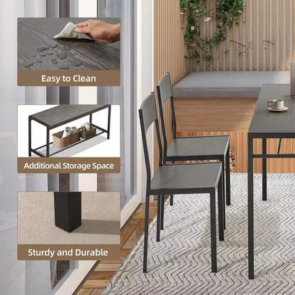 Ensemble table de salle à manger compact EROMMY avec une élégante table effet marbre ou bois et des chaises modernes - Gris