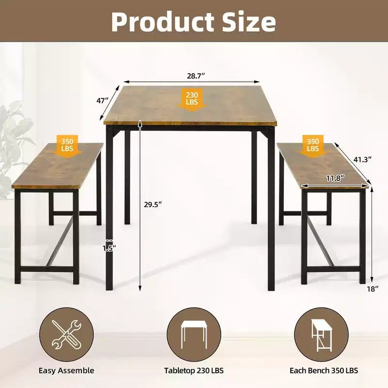 Ensemble de salle à manger EROMMY pour 4 à 6 personnes, table extra-longue avec 2 bancs