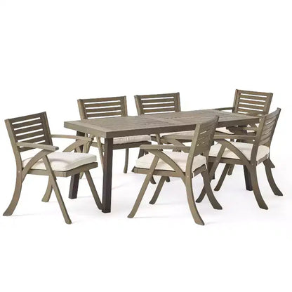 Set da pranzo da esterno Christopher Knight Home Spanish Bay a 7 pezzi in legno di acacia e metallo rustico con cuscini