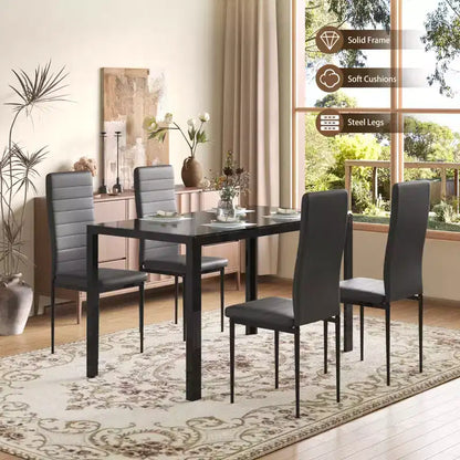 EROMMY Ebern Designs Ensemble de salle à manger 5 pièces avec plateau en verre, table de cuisine et 4 chaises de luxe en similicuir, noir