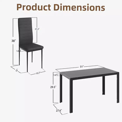 EROMMY Ebern Designs Ensemble de salle à manger 5 pièces avec plateau en verre, table de cuisine et 4 chaises de luxe en similicuir, noir