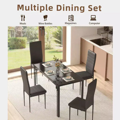 EROMMY Ebern Designs Ensemble de salle à manger 5 pièces avec plateau en verre, table de cuisine et 4 chaises de luxe en similicuir, noir