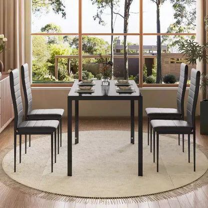 EROMMY Ebern Designs Ensemble de salle à manger 5 pièces avec plateau en verre, table de cuisine et 4 chaises de luxe en similicuir, noir