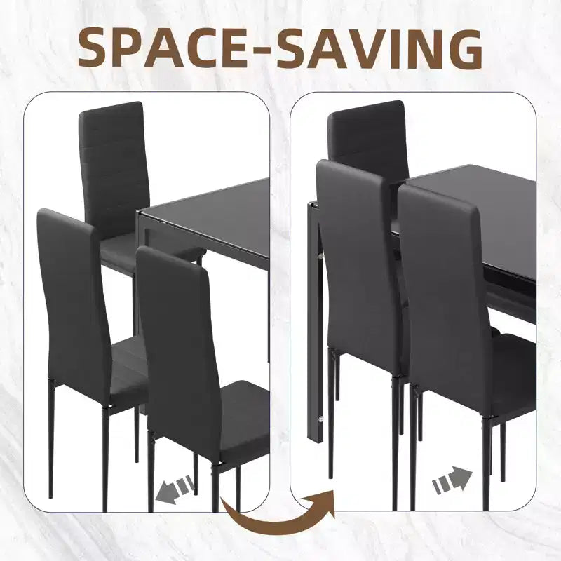 EROMMY Ebern Designs Ensemble de salle à manger 7 pièces avec table en verre, table de cuisine et 6 chaises de luxe en similicuir, noir