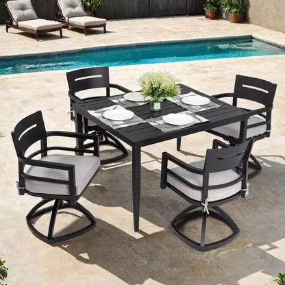 Christopher Knight Home Valerie Set da pranzo da esterno 5 pezzi in alluminio con sedie girevoli e cuscini Sunbrella