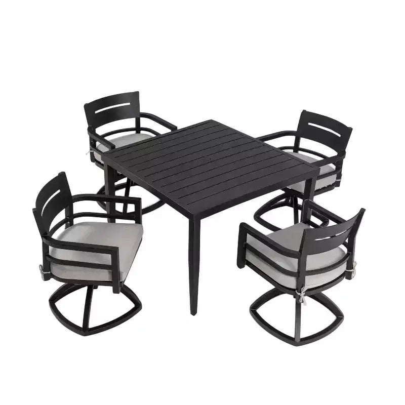 Christopher Knight Home Valerie Set da pranzo da esterno 5 pezzi in alluminio con sedie girevoli e cuscini Sunbrella