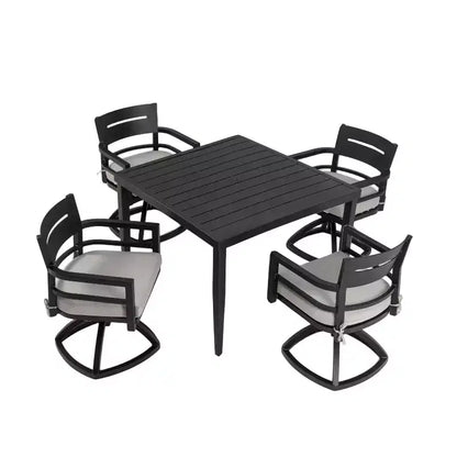 Christopher Knight Home Valerie Set da pranzo da esterno 5 pezzi in alluminio con sedie girevoli e cuscini Sunbrella