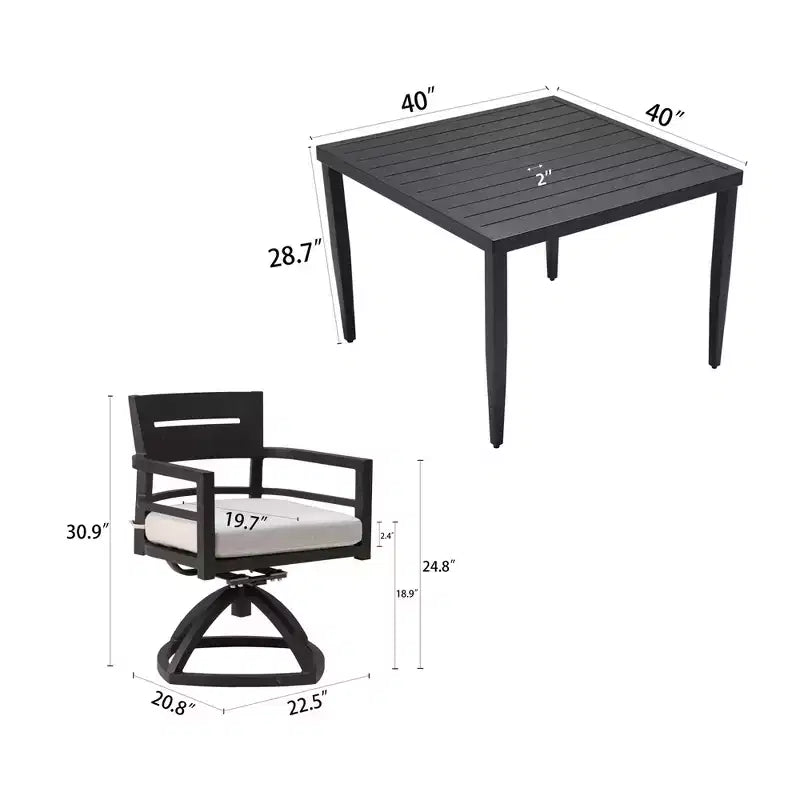 Christopher Knight Home Valerie Set da pranzo da esterno 5 pezzi in alluminio con sedie girevoli e cuscini Sunbrella