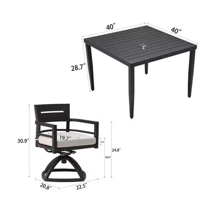 Christopher Knight Home Valerie Set da pranzo da esterno 5 pezzi in alluminio con sedie girevoli e cuscini Sunbrella