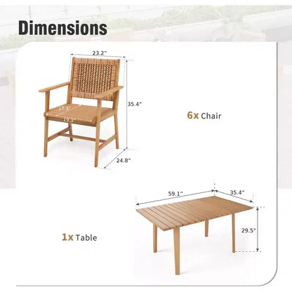 Ensemble de salle à manger d'extérieur Captiva Designs avec chaises en rotin et 1 table rectangulaire en bois d'acacia