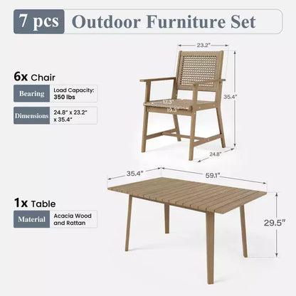 Ensemble de salle à manger d'extérieur Captiva Designs avec chaises en rotin et 1 table rectangulaire en bois d'acacia