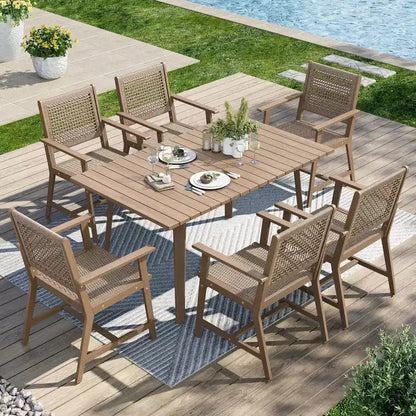 Ensemble de salle à manger d'extérieur Captiva Designs avec chaises en rotin et 1 table rectangulaire en bois d'acacia