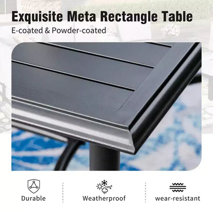 Captiva Designs Set da pranzo da esterno 7 pezzi con tavolo rettangolare con piano a doghe e sedie fisse in textilene grigio