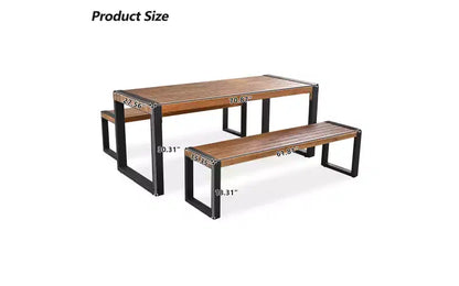 Ensemble table de salle à manger d'extérieur résistant aux intempéries Whisen avec 2 bancs, ensemble de mobilier de patio avec texture de surface unique, plateau en bois d'acacia et cadre en acier - Naturel