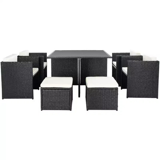 Klena 9 Piece Dining Set - Indoor/Outdoor - PAT9024 - Black/Beige - Safavieh