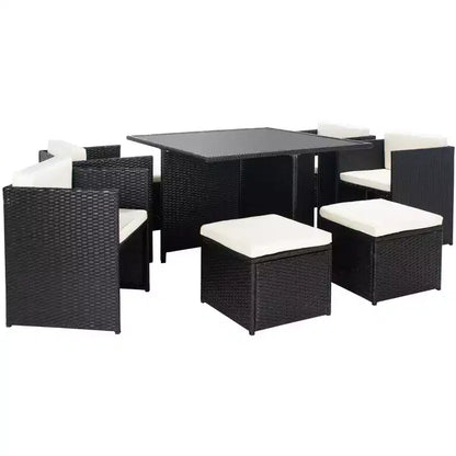 Set da Pranzo Klena 9 Pezzi - Interno/Esterno - PAT9024 - Nero/Beige - Safavieh