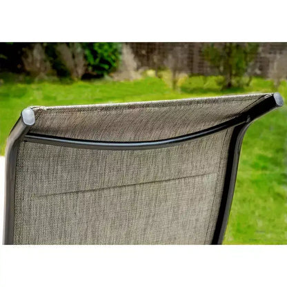 Captiva Designs Salon de jardin 7 pièces avec table ronde à lattes en acier noir avec trou pour parasol et chaises en textilène marron-gris