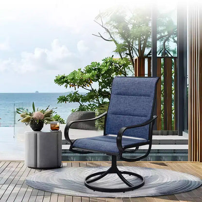 Captiva Designs set da 9 pezzi con ampio tavolo quadrato in metallo con piano a doghe e foro per ombrellone, e sedie girevoli in Textilene imbottite