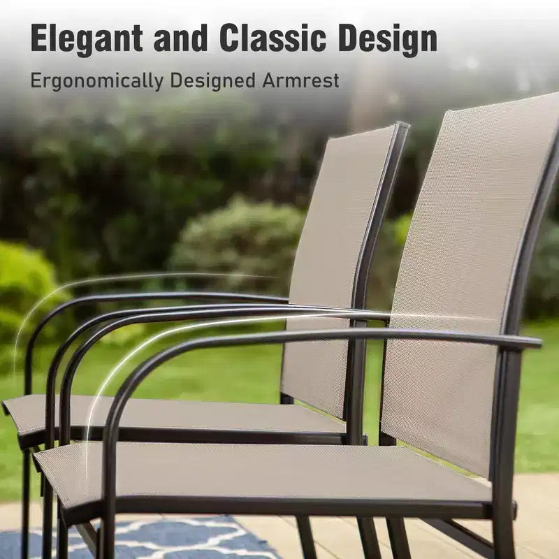Captiva Designs Tavolo Quadrato in Metallo con Piano a Doghe Ampio e Foro per Ombrellone e Sedie Fisse da Pranzo in Textilene, Set da 9 Pezzi