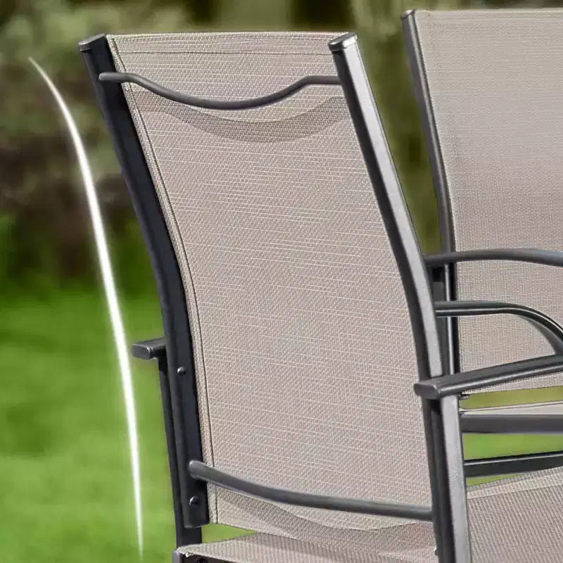 Captiva Designs Tavolo Quadrato in Metallo con Piano a Doghe Ampio e Foro per Ombrellone e Sedie Fisse da Pranzo in Textilene, Set da 9 Pezzi