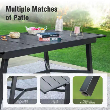 Captiva Designs Set da 9 Pezzi da Giardino Tavolo Rettangolare Estensibile in Acciaio Nero e Sedie Girevoli in Textilene