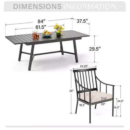 Captiva Designs Set da 9 pezzi, tavolo rettangolare in acciaio con piano a doghe regolabile e sedie a braccioli eleganti con cuscini per patio