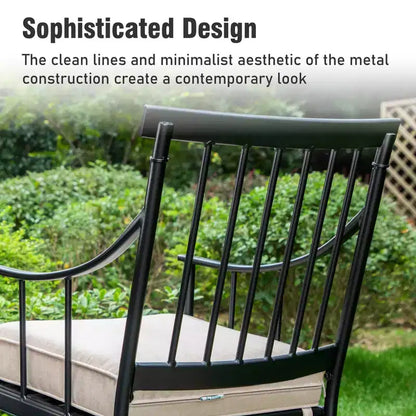 Captiva Designs Set da 9 pezzi, tavolo rettangolare in acciaio con piano a doghe regolabile e sedie a braccioli eleganti con cuscini per patio