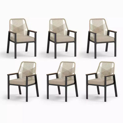 Captiva Designs Ensemble de salle à manger de patio 7 pièces, table en acier à lattes et chaises en rotin beige avec coussins