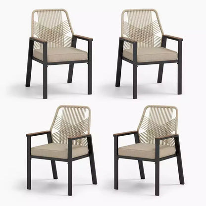 Captiva Designs Ensemble de salle à manger de patio 7 pièces, table en acier à lattes et chaises en rotin beige avec coussins