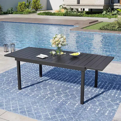 Captiva Designs Ensemble de salle à manger de patio 7 pièces, table en acier à lattes et chaises en rotin beige avec coussins