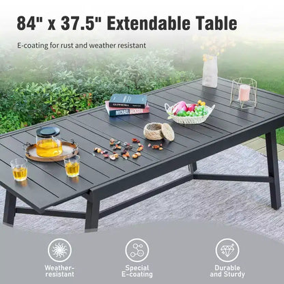 Ensemble de salle à manger d'extérieur 7 pièces Captiva Designs avec table rectangulaire à lattes et chaises pliantes en textilène