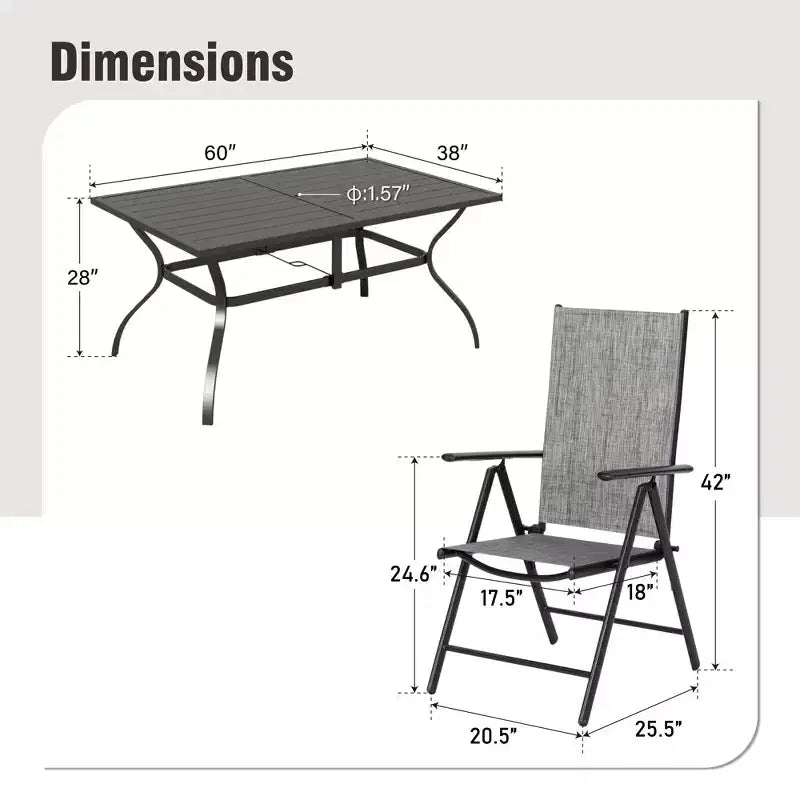 Ensemble de salle à manger d'extérieur 7 pièces Captiva Designs avec table rectangulaire à lattes et chaises pliantes en textilène