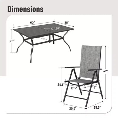 Ensemble de salle à manger d'extérieur 7 pièces Captiva Designs avec table rectangulaire à lattes et chaises pliantes en textilène
