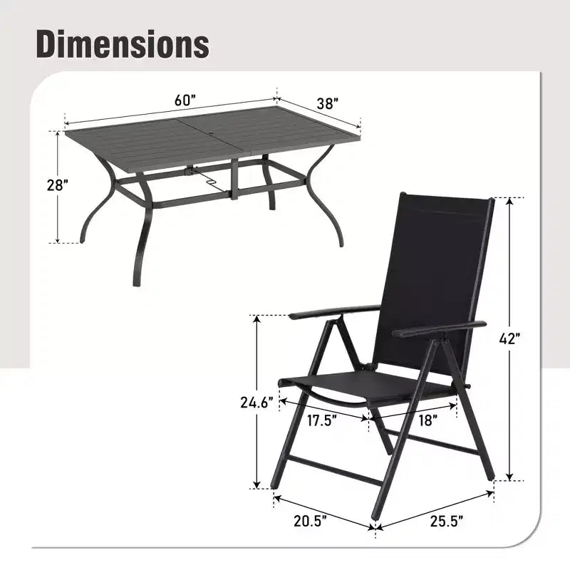 Ensemble de salle à manger d'extérieur 7 pièces Captiva Designs avec table rectangulaire à lattes et chaises pliantes en textilène