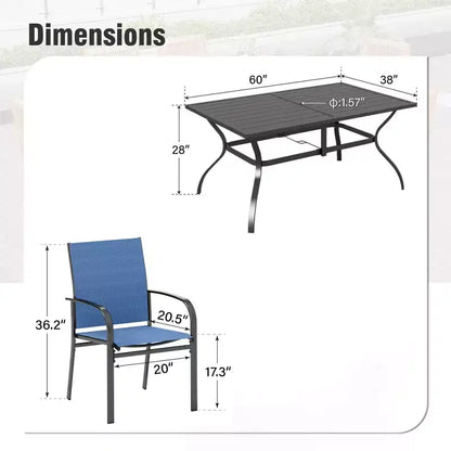 Ensemble de salle à manger d'extérieur Captiva Designs 7 pièces avec table rectangulaire à lattes et chaises fixes en textilène