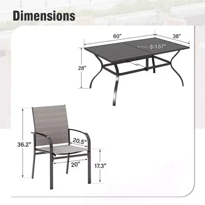 Ensemble de salle à manger d'extérieur Captiva Designs 7 pièces avec table rectangulaire à lattes et chaises fixes en textilène