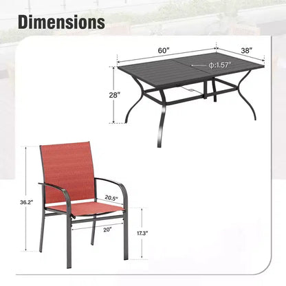 Ensemble de salle à manger d'extérieur Captiva Designs 7 pièces avec table rectangulaire à lattes et chaises fixes en textilène