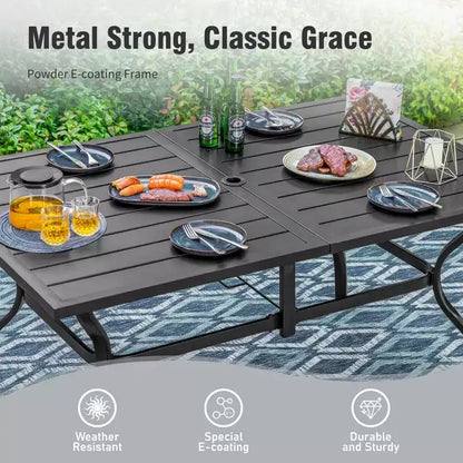 Ensemble de salle à manger d'extérieur Captiva Designs 7 pièces avec table rectangulaire à lattes et chaises fixes en textilène