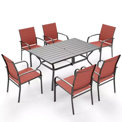 Ensemble de salle à manger d'extérieur Captiva Designs 7 pièces avec table rectangulaire à lattes et chaises fixes en textilène