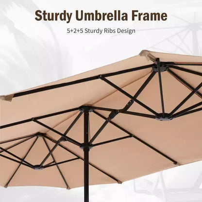 Captiva Designs - Ensemble de 8 pièces pour patio extérieur : Table rectangulaire en acier, chaises pivotantes en rotin et parasol beige