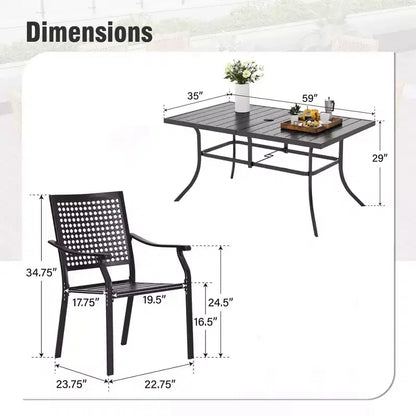 Captiva Designs - Ensemble de 8 pièces pour patio extérieur : Table rectangulaire en acier, chaises pivotantes en rotin et parasol beige