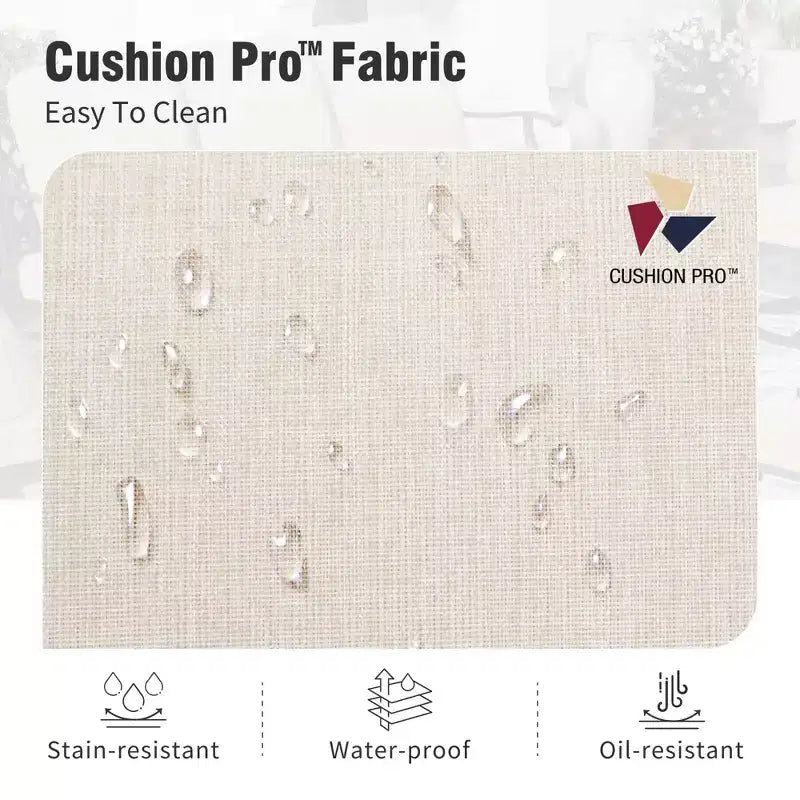 Captiva Designs - Ensemble de 8 pièces pour patio extérieur : Table rectangulaire en acier, chaises pivotantes en rotin et parasol beige