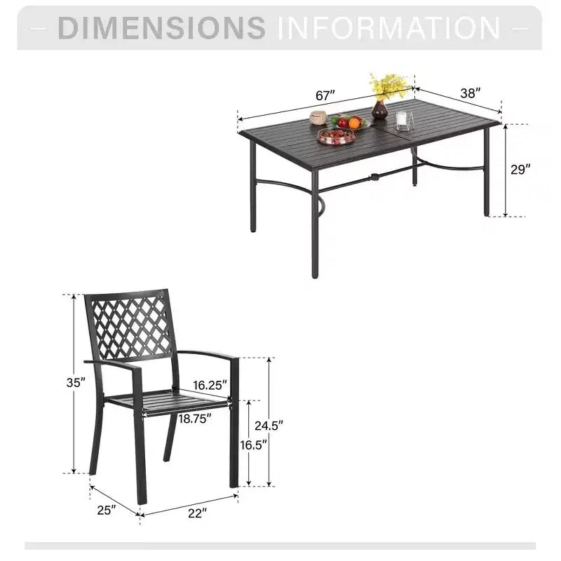Ensemble de salle à manger d'extérieur Captiva Designs 7 pièces avec table rectangulaire à lattes et chaises empilables en métal