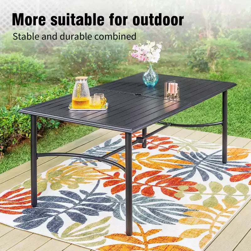 Ensemble de salle à manger d'extérieur Captiva Designs 7 pièces avec table rectangulaire à lattes et chaises empilables en métal