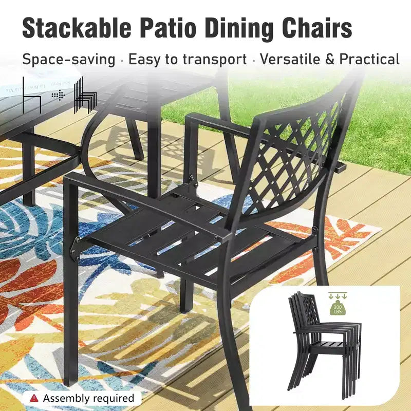 Ensemble de salle à manger d'extérieur Captiva Designs 7 pièces avec table rectangulaire à lattes et chaises empilables en métal