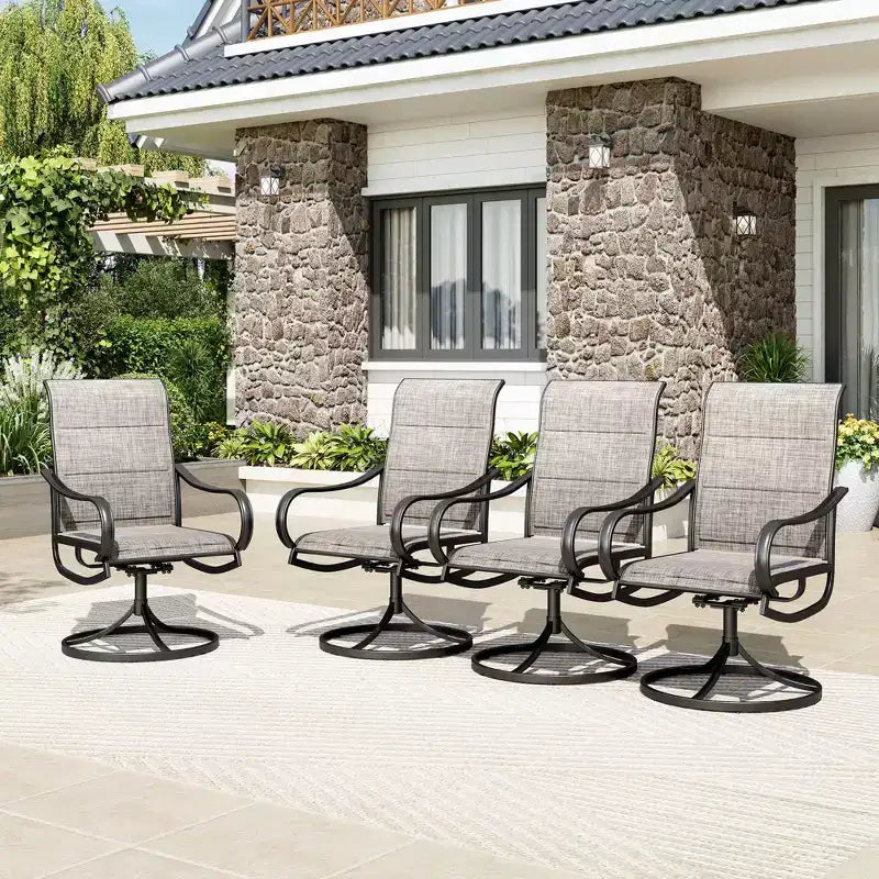 Table rectangulaire d'extérieur Captiva Designs 7 pièces en acier avec trou pour parasol et chaises pivotantes en textilène
