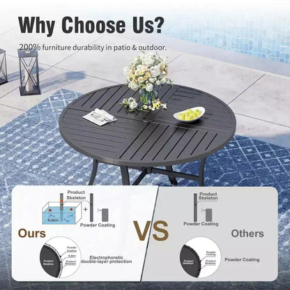 Captiva Designs Set da pranzo da 5 pezzi per patio con tavolo in acciaio e sedie girevoli a 360 gradi in Textilene