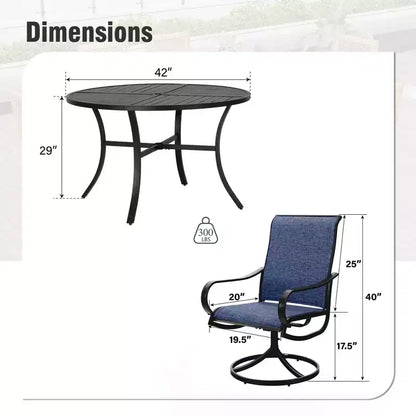 Captiva Designs Set da pranzo da 5 pezzi per patio con tavolo in acciaio e sedie girevoli a 360 gradi in Textilene